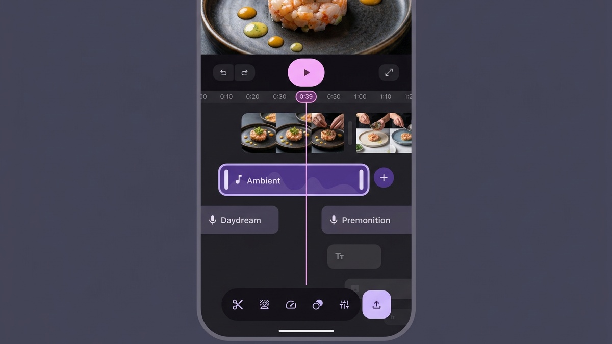 Editor video su smartphone con una tartare di scampi gourmet